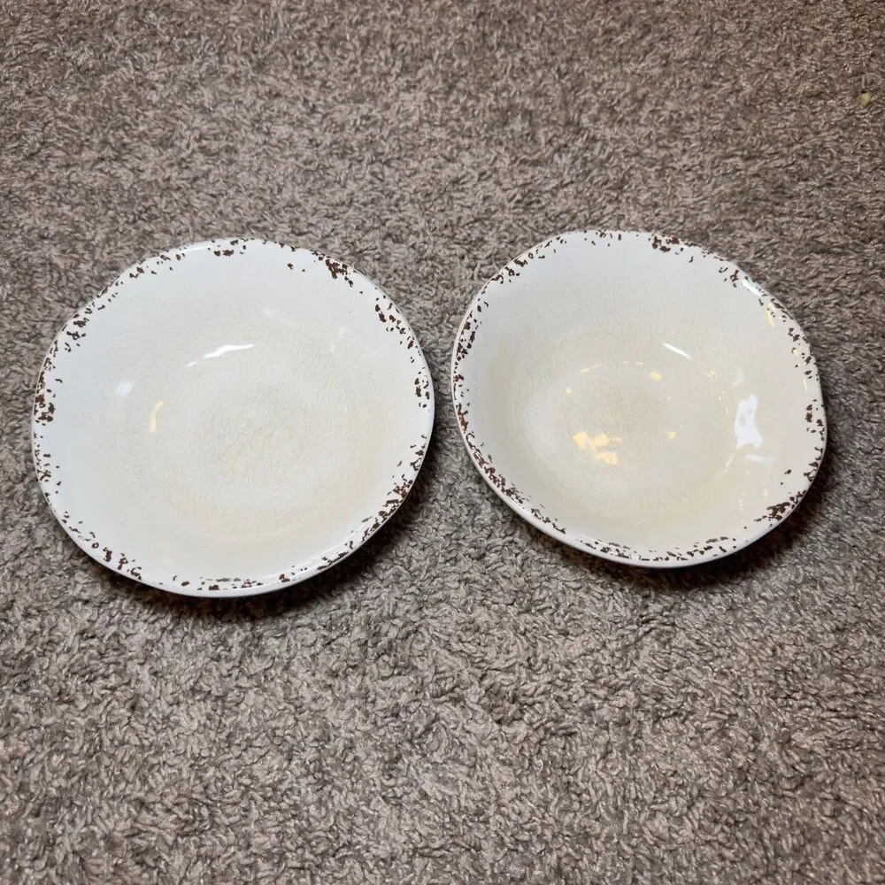 Pier 1 Imports Carmelo Melamine Crackle Bowls Plates Snack Dish LOT of 7 Ivory